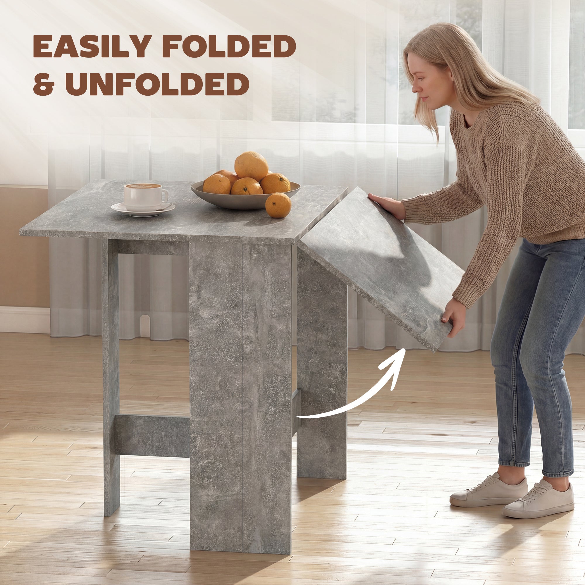 HOMCOM Folding Dining Table, Space-Saving Drop Leaf Kitchen Table for 4-6 People Grey 