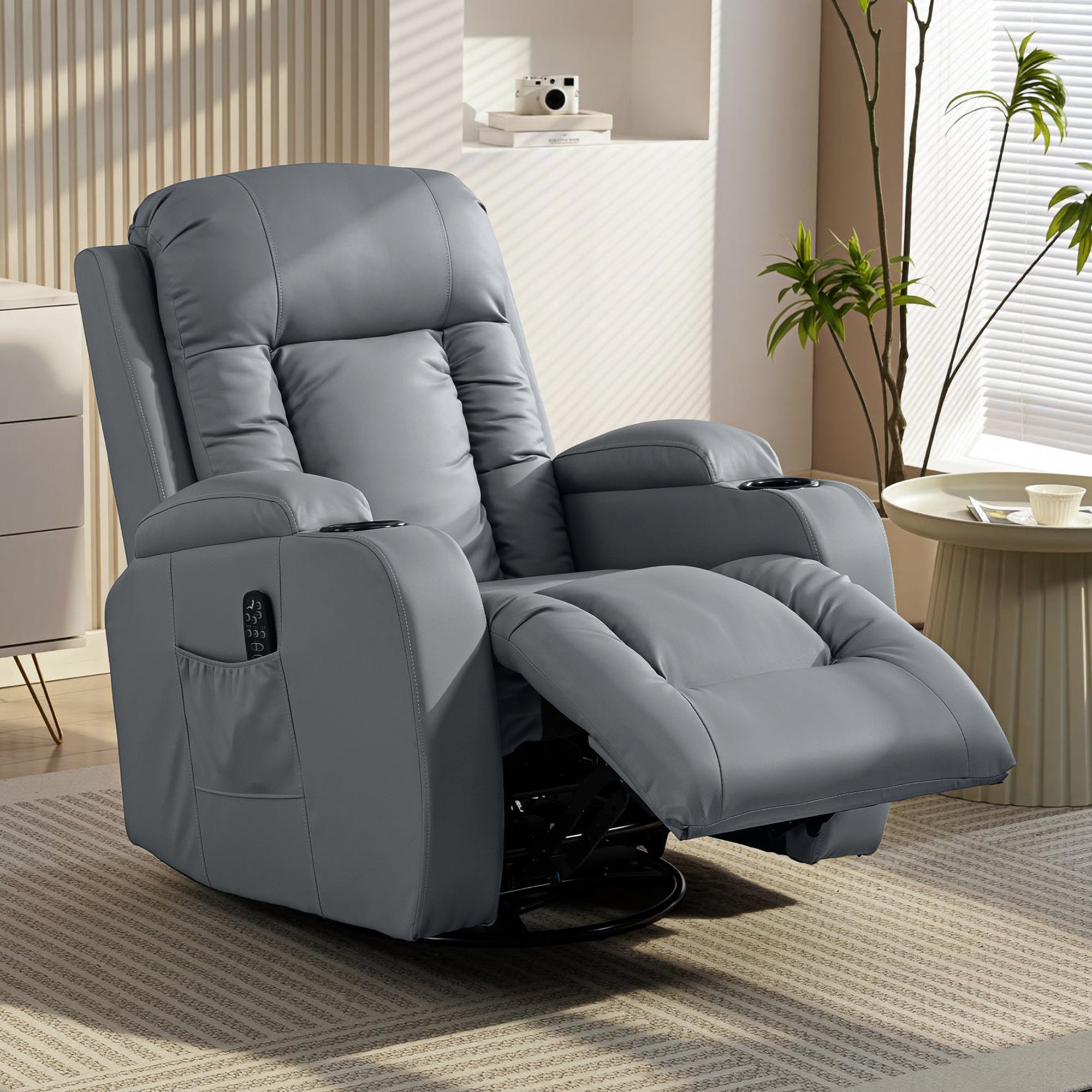 HOMCOM Massage Recliner Armchair, PU Leather Recliner Chair, Grey 