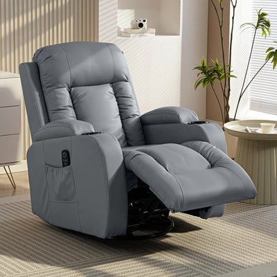 HOMCOM Massage Recliner Armchair, PU Leather Recliner Chair, Grey 
