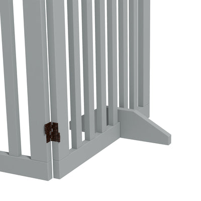 PawHut Wooden Pet Gate Foldable Freestanding Dog Safety Barrier w/ Support Feet, Grey 