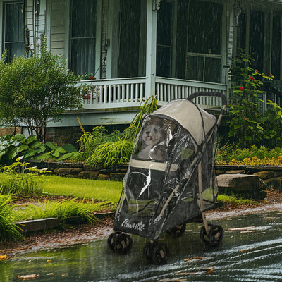 PawHut Pet Stroller for Small and Miniature Dogs, with Rain Cover - Khaki 
