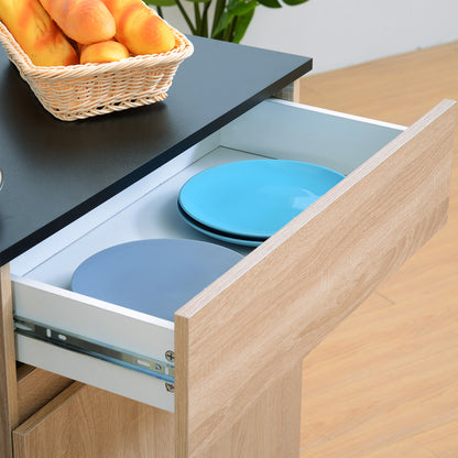 HOMCOM Kitchen Storage Trolley Cart Cupboard Rolling Island Shelves Cabinet With Door and Drawer Locking Wheels 