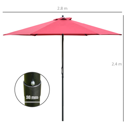 Outsunny 2.8m Garden Parasol Umbrella, Round Outdoor Market Table Umbrella Sun Shade Canopy, Wine Red 
