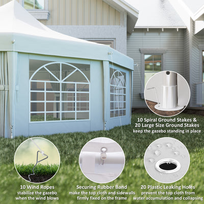 Outsunny 10 Sides Decagonal Garden Gazebo Marquee Party Tent Wedding Canopy Outdoor Heavy Duty Metal Frame (8.9m x 6.5m) - White 