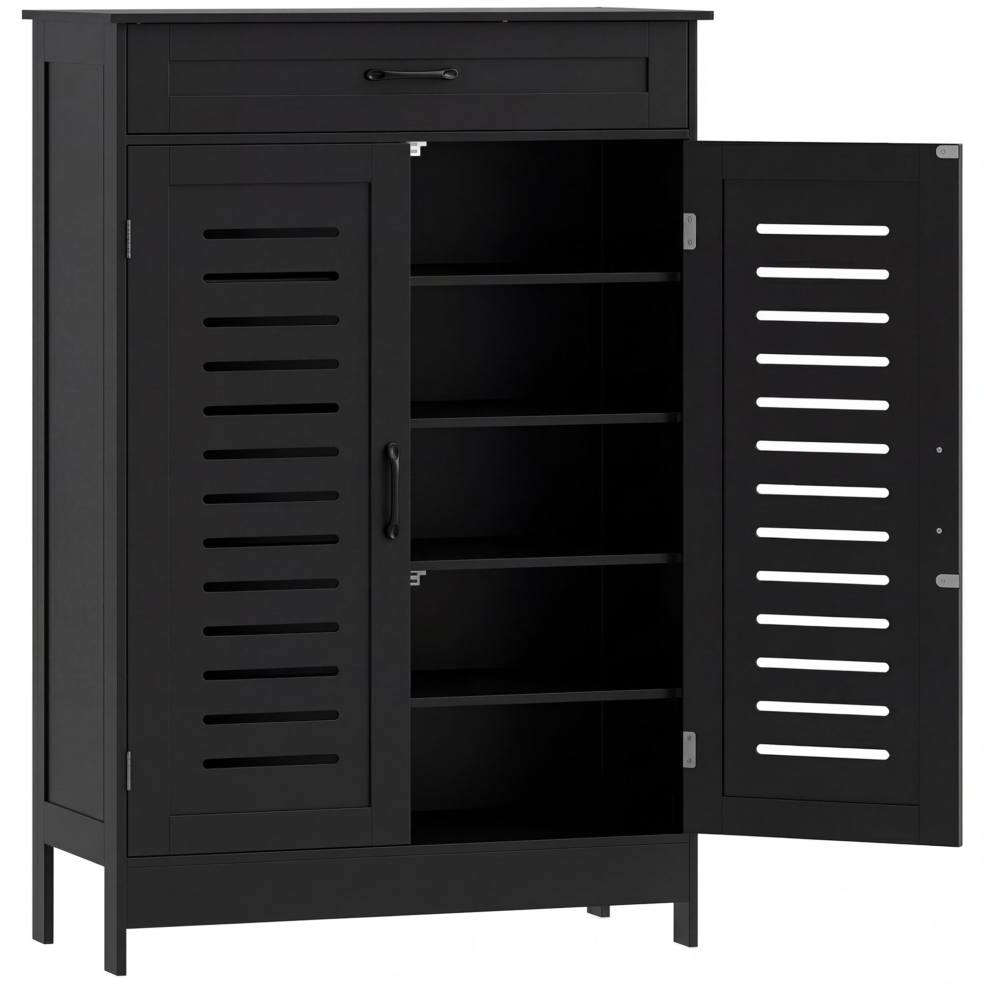 HOMCOM Shoe Cabinet with Louvered Doors, Modern Shoe Storage Cabinet with Drawer and Adjustable Shelves, Black 
