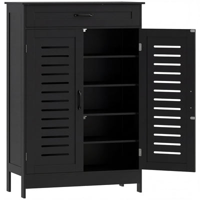 HOMCOM Shoe Cabinet with Louvered Doors, Modern Shoe Storage Cabinet with Drawer and Adjustable Shelves, Black 