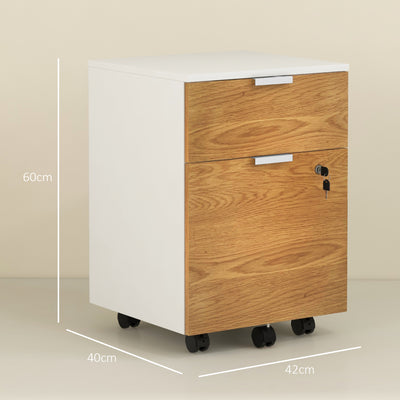 HOMCOM Two-Drawer Lockable Filing Cabinet - Wood Effect 