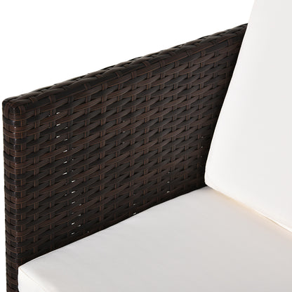 Outsunny 2 Seater Rattan Cube Garden Furniture Set, Rattan Dining Set with Cushions, Outdoor Dining Table and Chairs with 2 Armchairs, 2 Stools, Rectangular Glass Top Table for Patio, Balcony, Brown 