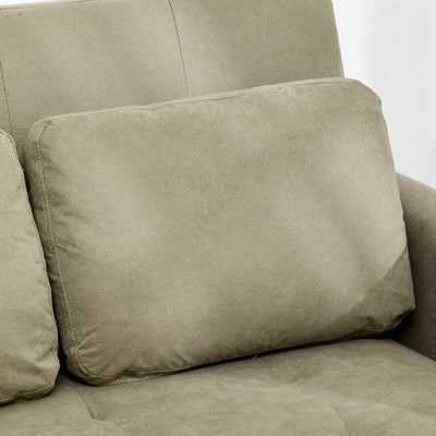 HOMCOM Loveseat Sofa Bed, Convertible Bed Settee with 2 Cushions, Side Pockets for Living Room, Light Brown 