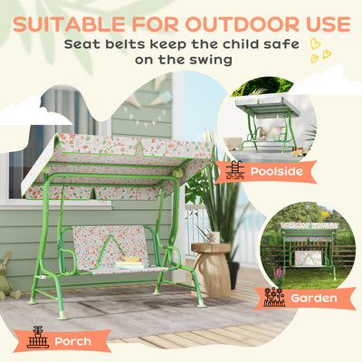 AIYAPLAY Kids Garden Swing Chair with Adjustable Canopy, Safety Belt, 2 Seater Hammock Swing Bench for Patio, Porch, Green 