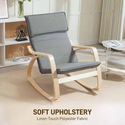 HOMCOM Comfortable Relax Rocking Chair, Upholstered Lounge Chair Recliner with High Back and Headrest for Living Room, Bedroom, Grey 