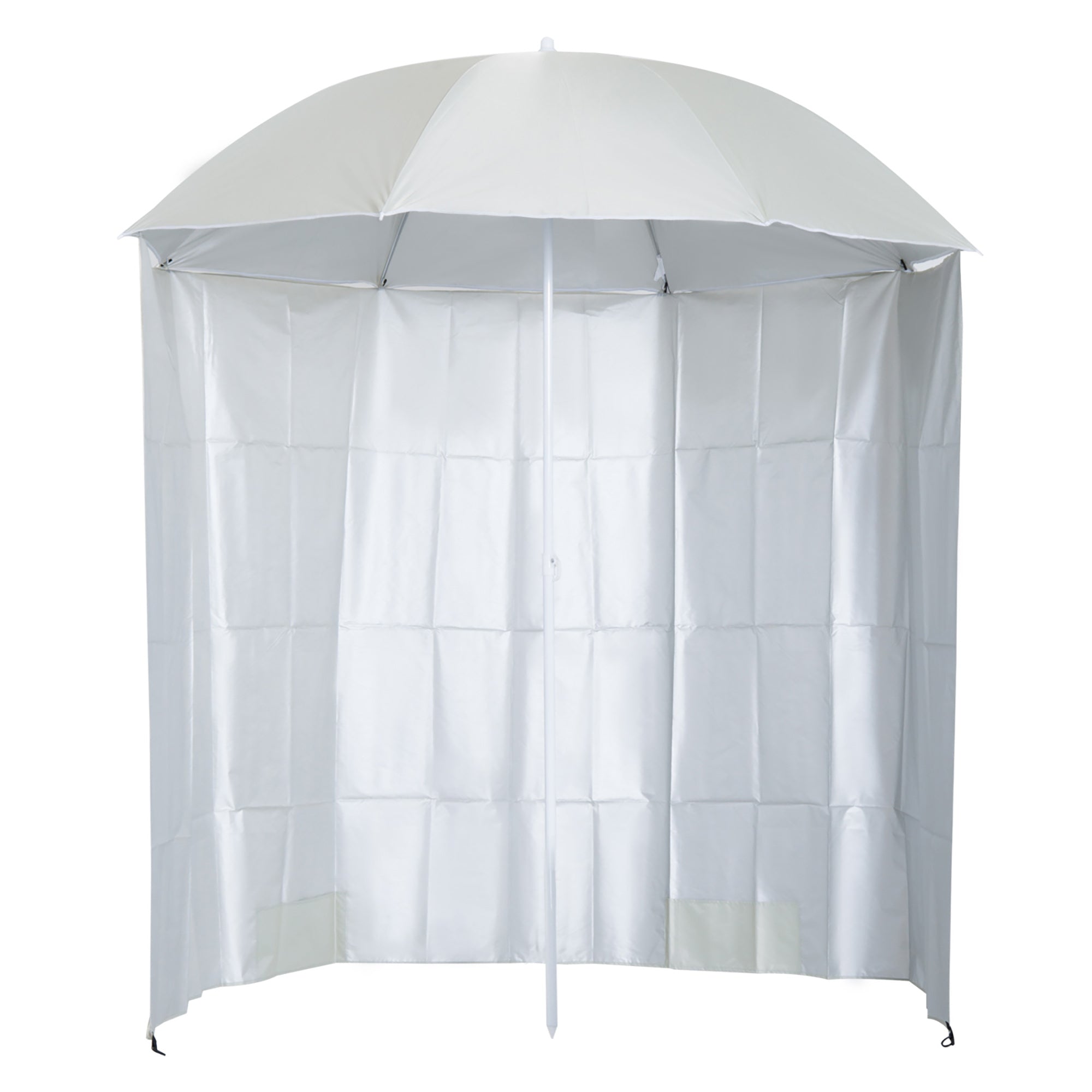 Outsunny 88" Arc 2.2M Fishing Umbrella Beach Parasol with Sides Brolly Shelter Canopy Shade with FREE Carry Bag Off-White 