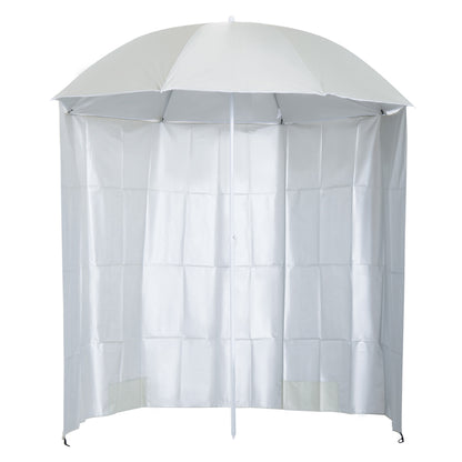 Outsunny 88" Arc 2.2M Fishing Umbrella Beach Parasol with Sides Brolly Shelter Canopy Shade with FREE Carry Bag Off-White 