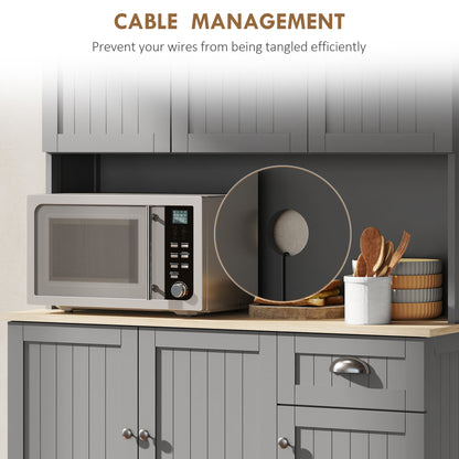 HOMCOM 180cm Freestanding Kitchen Cabinet, Modern Storage Cupboard with Open Countertop, Drawer and 6 Doors, Grey