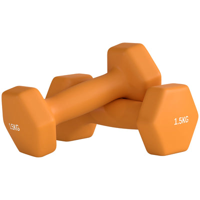SPORTNOW 2 x 1.5kg Hexagonal Dumbbells Weights Set with Non-Slip Grip for Home Gym Workout, Orange 