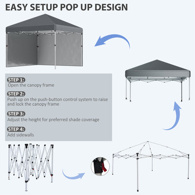 Outsunny 3 x 3 (M) Pop Up Gazebo, UPF 30+ with 2 Sidewalls, Leg Weight Bags and Wheeled Bag, Height Adjustable Party Tent Event Shelter for Garden, Patio, Dark Grey 