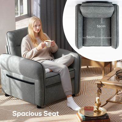 HOMCOM Accent Chair, Faux Leather Armchair - Grey 