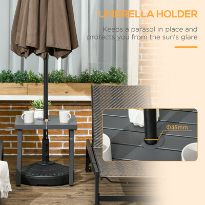 Outsunny Garden Side Table, 51x51cm Square Patio Coffee Table with Umbrella Hole, End Table with Steel Frame for Balcony, Grey 