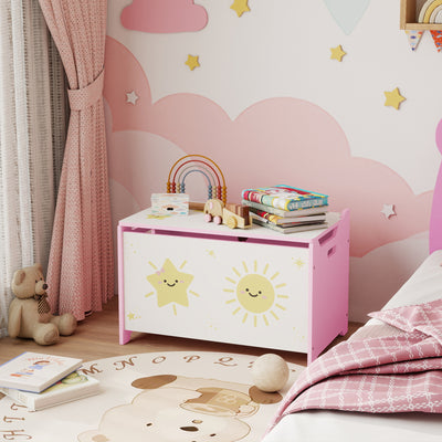 AIYAPLAY Toy Box with Lid, Safety Hinges and Groove Handles, Toy Storage organiser for Kids, Living Room, Playroom, Pink 
