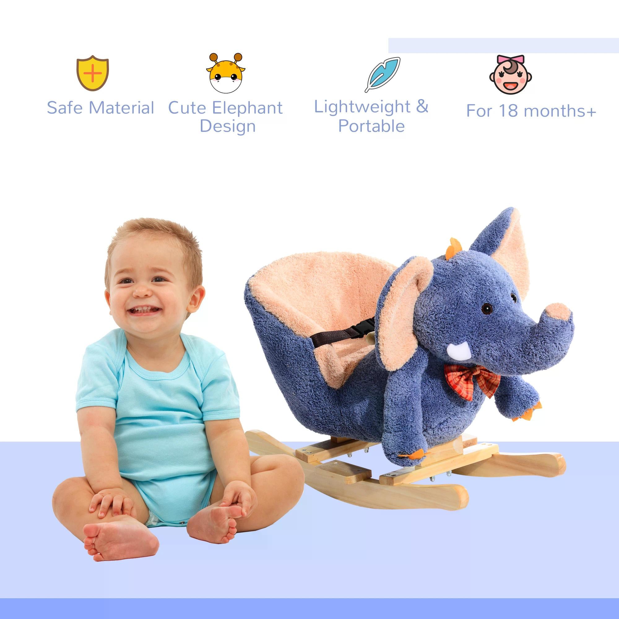HOMCOM Children Rocking Seat with Sound, Elephant-Blue/Beige 