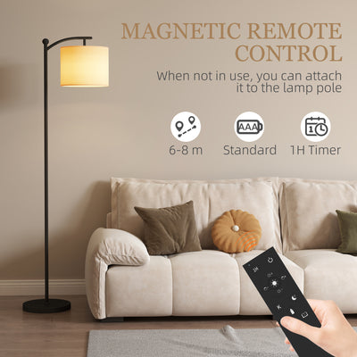HOMCOM LED Floor Lamp, Stepless Dimmable Reading Standing Lamp with Magnetic Remote Control and 11 Colours Temperature & 11 Brightness Levels, 60 Min Timer for Living Room, Bedroom, Office, Black 