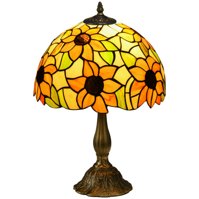 HOMCOM Stained Glass Table Lamp, Handmade Antique Bedside Lamp for Bedroom, Living room, Home, Nightstand, Decorative Night Light, Orange Sunflower 
