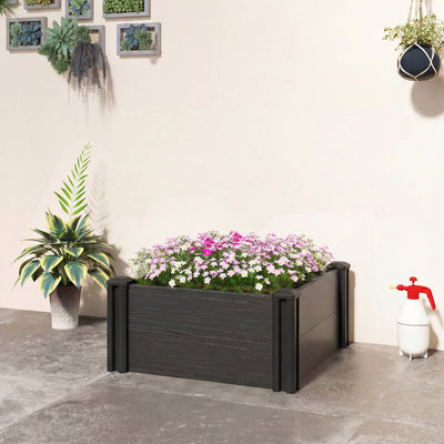 Outsunny Vinyl Raised Garden Bed Kit, 2 x 2 x 1ft Modular Elevated Garden Box with Slotting Legs and Open Bottom, Dark Grey 
