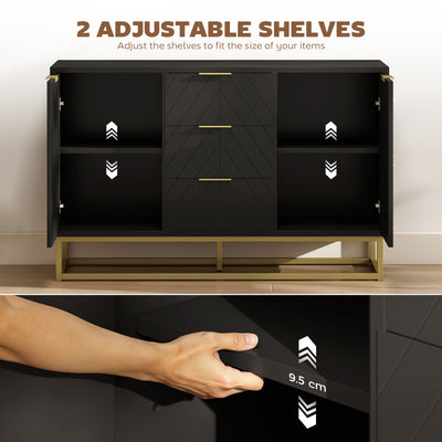 HOMCOM Sideboard with 3 Drawers and Adjustable Shelves for Living Room - Black 