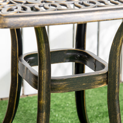 Outsunny Outdoor Patio Side Table with 38mm Dia. Umbrella Hole, Cast Aluminium Patio coffee Table, 54 x 54cm, Bronze Tone 