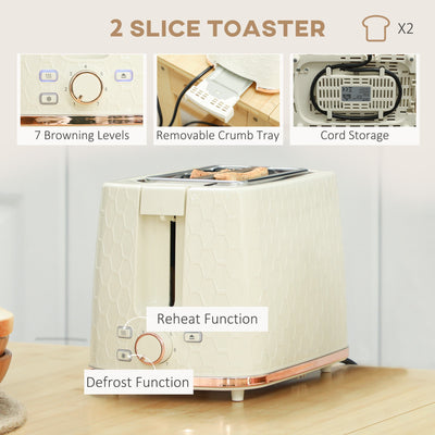 HOMCOM 1.7L 3000W Fast Boil Kettle & 2 Slice Toaster Set, Kettle and Toaster Set with Auto Shut Off, Browning Controls, Beige 