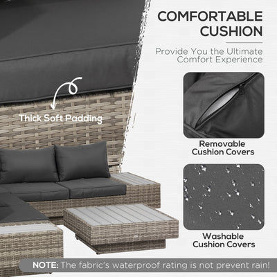 Outsunny 4 PCs Rattan Garden Furniture Outdoor Sectional Corner Sofa and Coffee Table Set  Conservatory Wicker Weave Furniture with Armrest and Cushions - Light Grey 