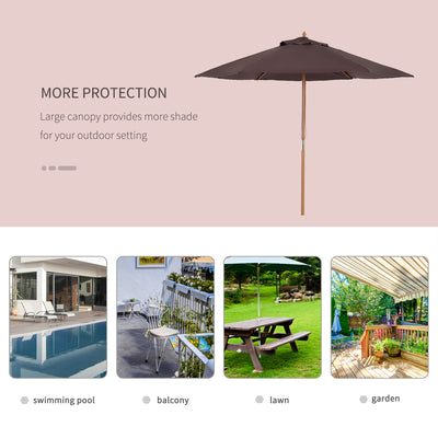 Outsunny 2.5m Wood Garden Parasol Sun Shade Patio Outdoor Wooden Umbrella Canopy Coffee 