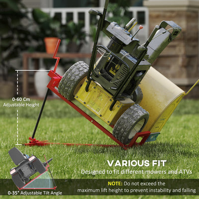 HOMCOM 400 kg Foldable Ride-On Mower Jack Lift, Adjustable Steel Lifting Device, for Lawn Mower, ATV, Red 