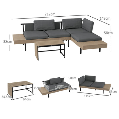 Outsunny Three-Piece 'L' Garden Sofa Set - Grey 