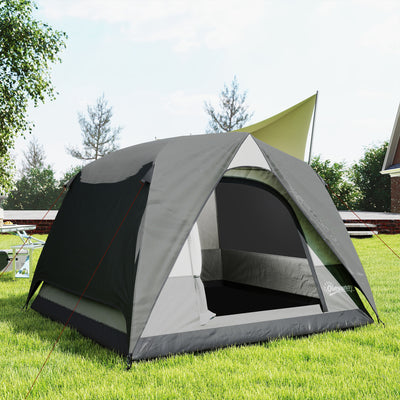 Outsunny 3-4 Person Camping Tent, Easy Set Up 3-4 Man Tent w/ Sewn-in Groundsheet, Waterproof Dome Tent w/ Mesh Windows, Grey 