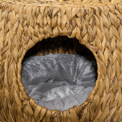 PawHut Wicker Cat Bed Cat House Stool with Washable Cushion, 44 x 43 x 41cm 