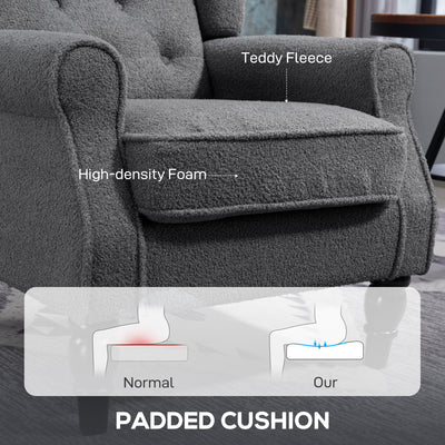HOMCOM Teddy Fleece Retro Wingback Chair - Grey 