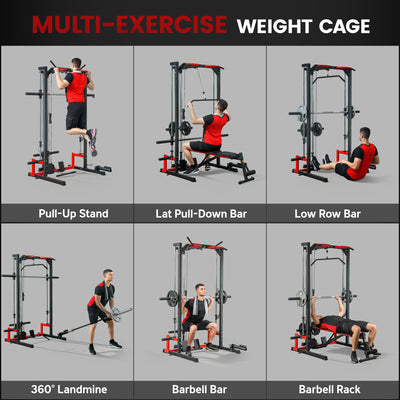 SPORTNOW Cable Crossover Machine, Multi-Function Power Rack with Pull Up Bar, Lat Pull Down System, Squat Rack, Barbell Bar 