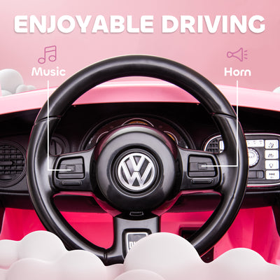 AIYAPLAY Volkswagen Beetle Licensed 12V Ride on Car w/ Remote Control, Suspension Wheels, Soft Start, Lights, Music, Pink 