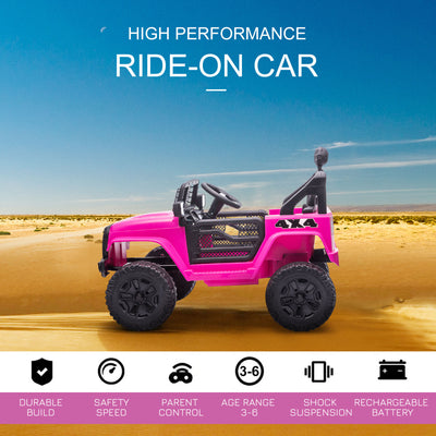 HOMCOM Kids Electric Ride On Car 12V Off Road Toy with Parental Remote Control 2 Motors Horn Lights Suspension Wheels for 3-6 Years Old Pink 