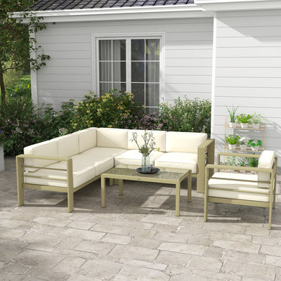 Outsunny 5-Piece Garden Sofa Set with Cushions, Aluminium Garden Furniture Sets with Glass Top Coffee Table, Patio Sectional Furniture Set, for Patio & Deck, Gold Tone 