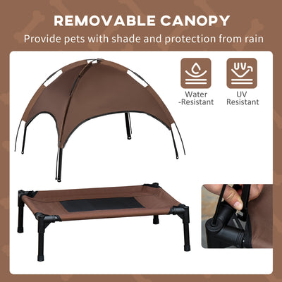 PawHut Raised Dog Bed Waterproof Elevated Pet Cot with Breathable Mesh UV Protection Canopy Coffee, for Medium Dogs, 76 x 61 x 73cm 