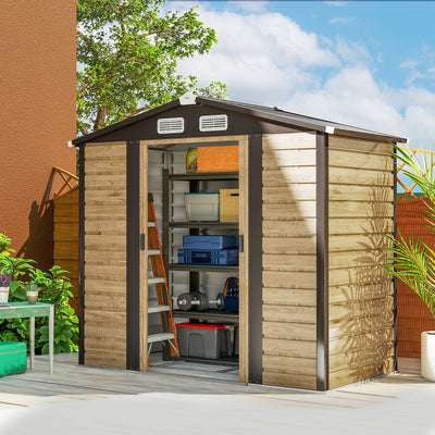 Outsunny 7 x 4ft Garden Shed, Easy to Assemble, Upgraded Galvanised Steel Frame with Foundation Kit, Double Doors with Lock, Outdoor Metal Shed with Vents and Gloves, Garden Storage Shed, Natural 