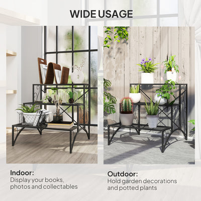 Outsunny Three-Tier Decorative Metal Plant Stand - Black 