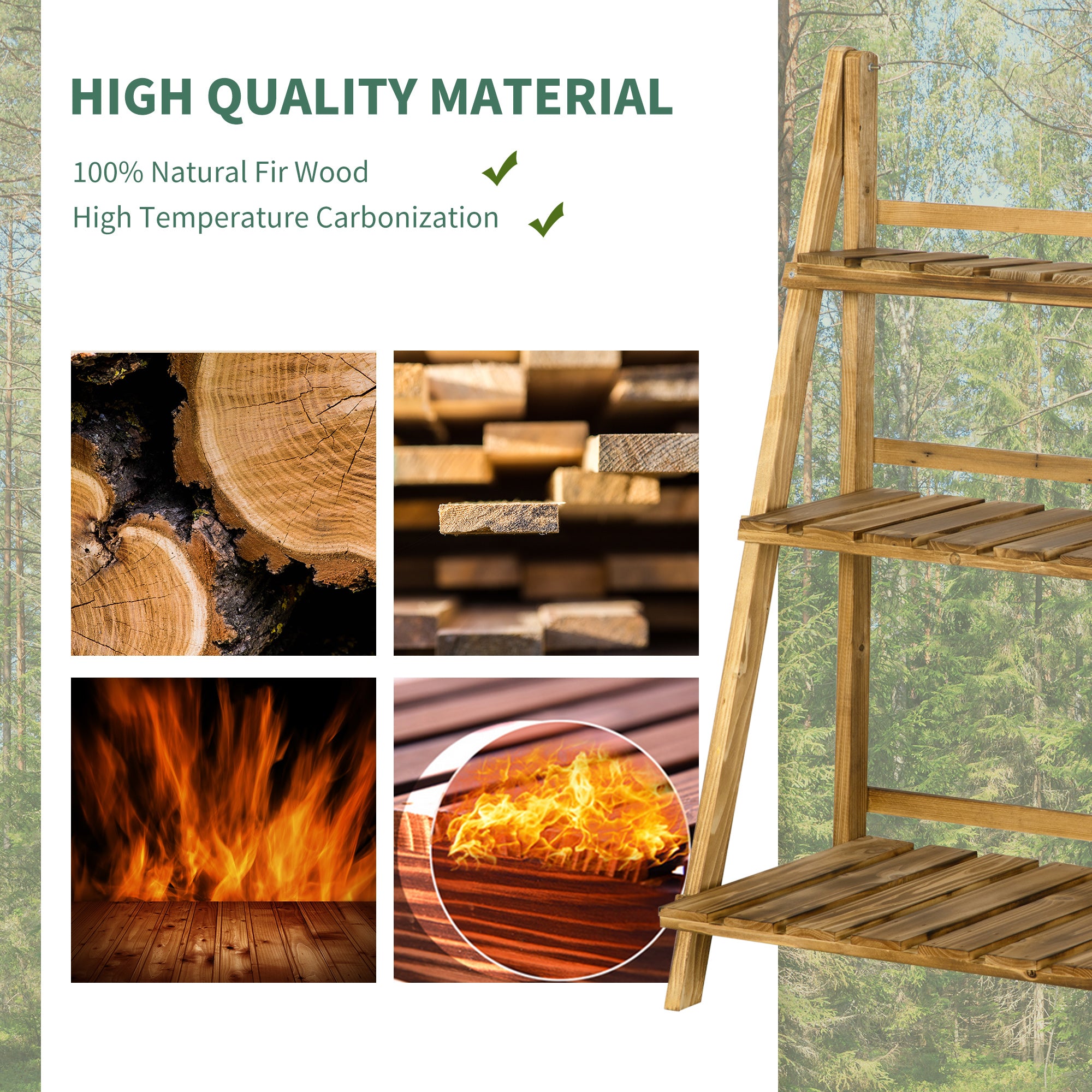 Outsunny Wooden Folding Flower Pot Stand 3 Tier Garden Planter Display Ladder Gardener Storage Shelves Rack Herb Holder (60L x 37W x 93H cm) 