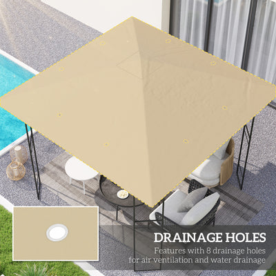 Outsunny 3 x 3(m) Gazebo Canopy Replacement Cover, Garden Gazebo Roof Replacement with Drain Holes, Water Resistant PVC Coating, 370g/\'e3\'8e\'a1, UPF30+, TOP COVER ONLY, Beige 