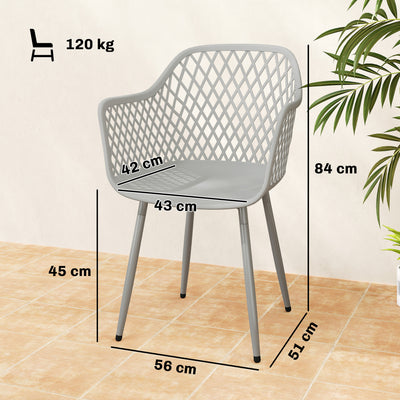Outsunny Garden Chairs Set of 4, Garden Dining Chairs with Cut Out Diamond Back and Armrests for Patio, Balcony, Terrace, Grey 