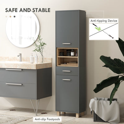 HOMCOM Tall Bathroom Storage Cabinet, Bathroom Storage Unit, Freestanding Bathroom Cabinet with Open Shelves and Drawer 
