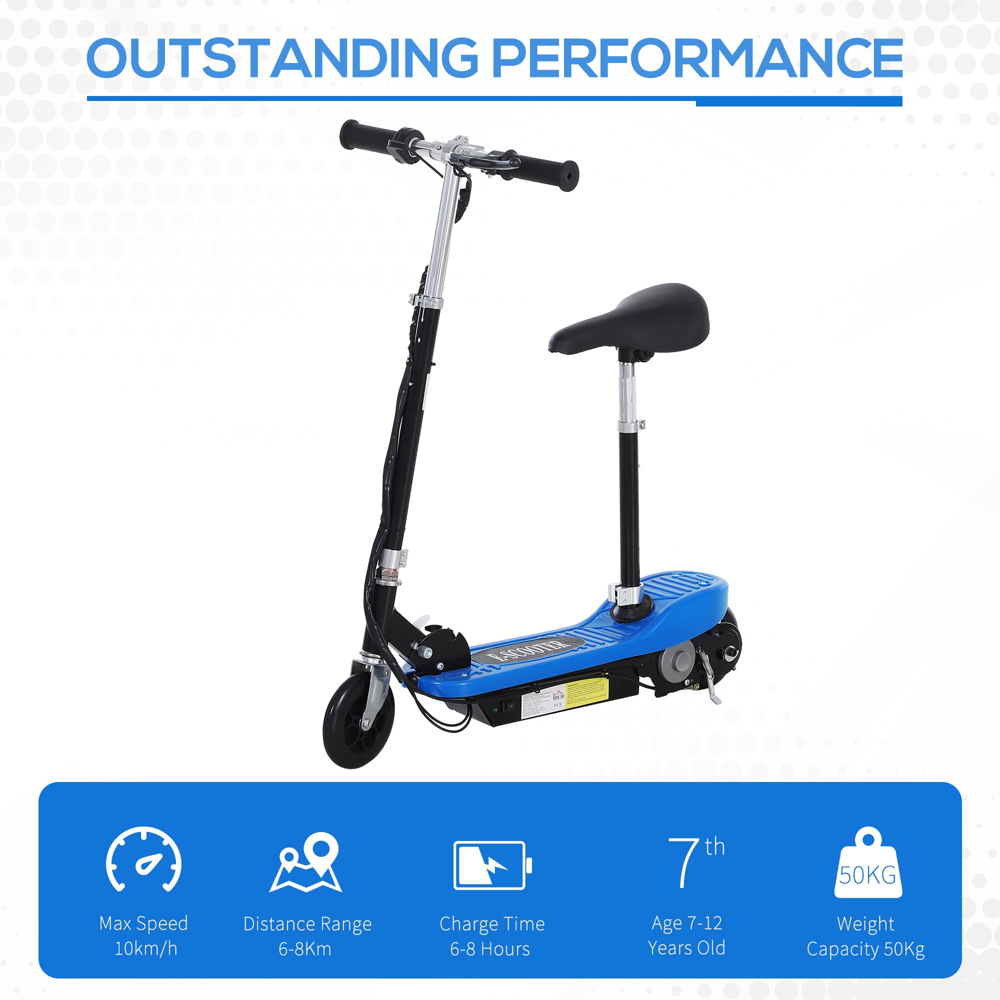 HOMCOM Foldable Electric Scooter for Kids 12V 120W W/Brake Kickstand -Blue 