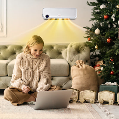 HOMCOM Wall Downflow Heater 2 Heat and Fan 1000W/2000W, Electric Space Heater with Timer Remote Oscillating, for Bedroom Home Office, White and Silver 